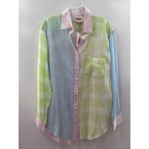 Solid & Striped Women’s Long Sleeve Button Top Printed Gingham & Mini Grid S NWT